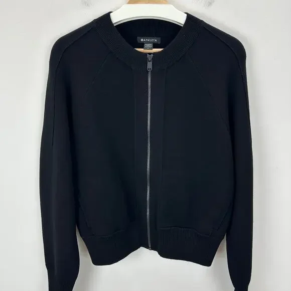 NEW Athleta Sequoia Zip Up Sweater Cardigan Bomber Long Sleeve Black Medium - Picture 5 of 13